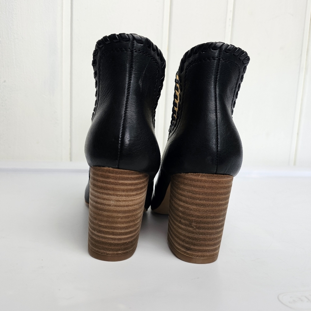 Nwob Lucky Brand Lk SIVYA Black Tan Leather Ankle Booties 5.5 - Picture 5 of 13